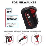 4-Pack 4.0Ah 18V M18 Battery for Milwaukee Lithium Battery Replacement Milwaukee XC 48-11-1840, 48-11-1815, 48-11-1820, 48-11- 1850 Compatible with Milwaukee 18-Volt Cordless Power Tools Batteries