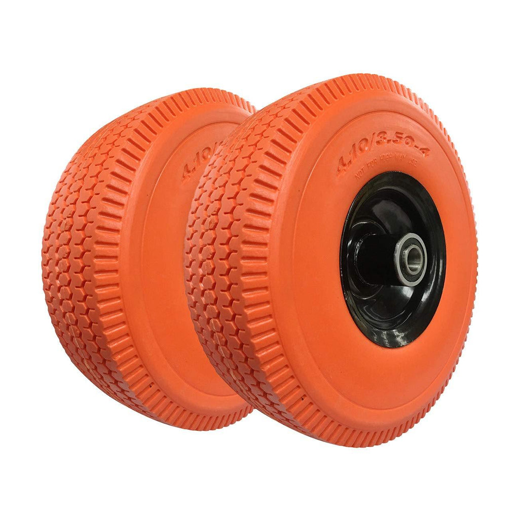 Haicyon 10 Inch Flat Free Tire 4.10/3.50-4'' Hand Truck Tire on Wheel Durable Orange Tire(2 Packs)