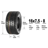 Pack of 2 16x7.50-8 16x7.5x8 Turf Saver Lawn & Garden Tire 4PLY