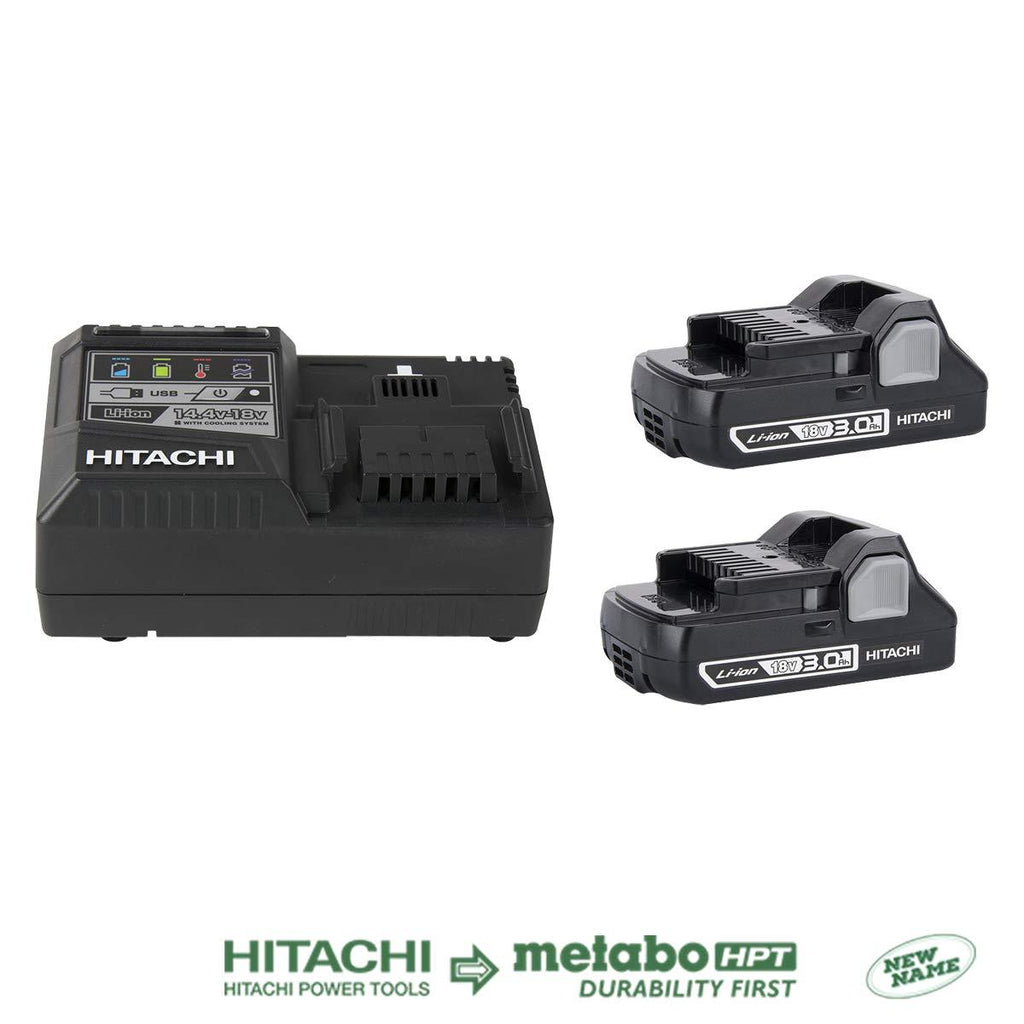 Hitachi UC18YSL3S Compact 18V 3.0Ah Lithium Ion Battery (2 Pack) and Charger Combo Kit