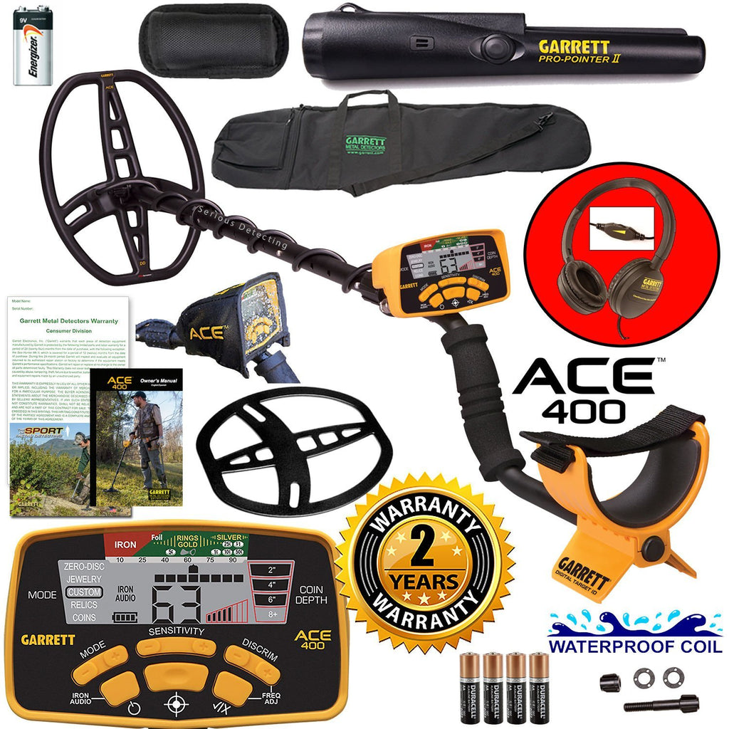 Garrett ACE 400 Metal Detector with Waterproof Coil Pro-Pointer II and Carry Bag